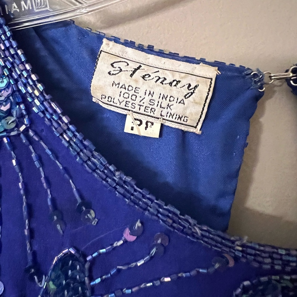 Stenay Vintage Royal Blue Sequin Beaded Tassel Cocktail Dress 100% Silk - Picture 2 of 15